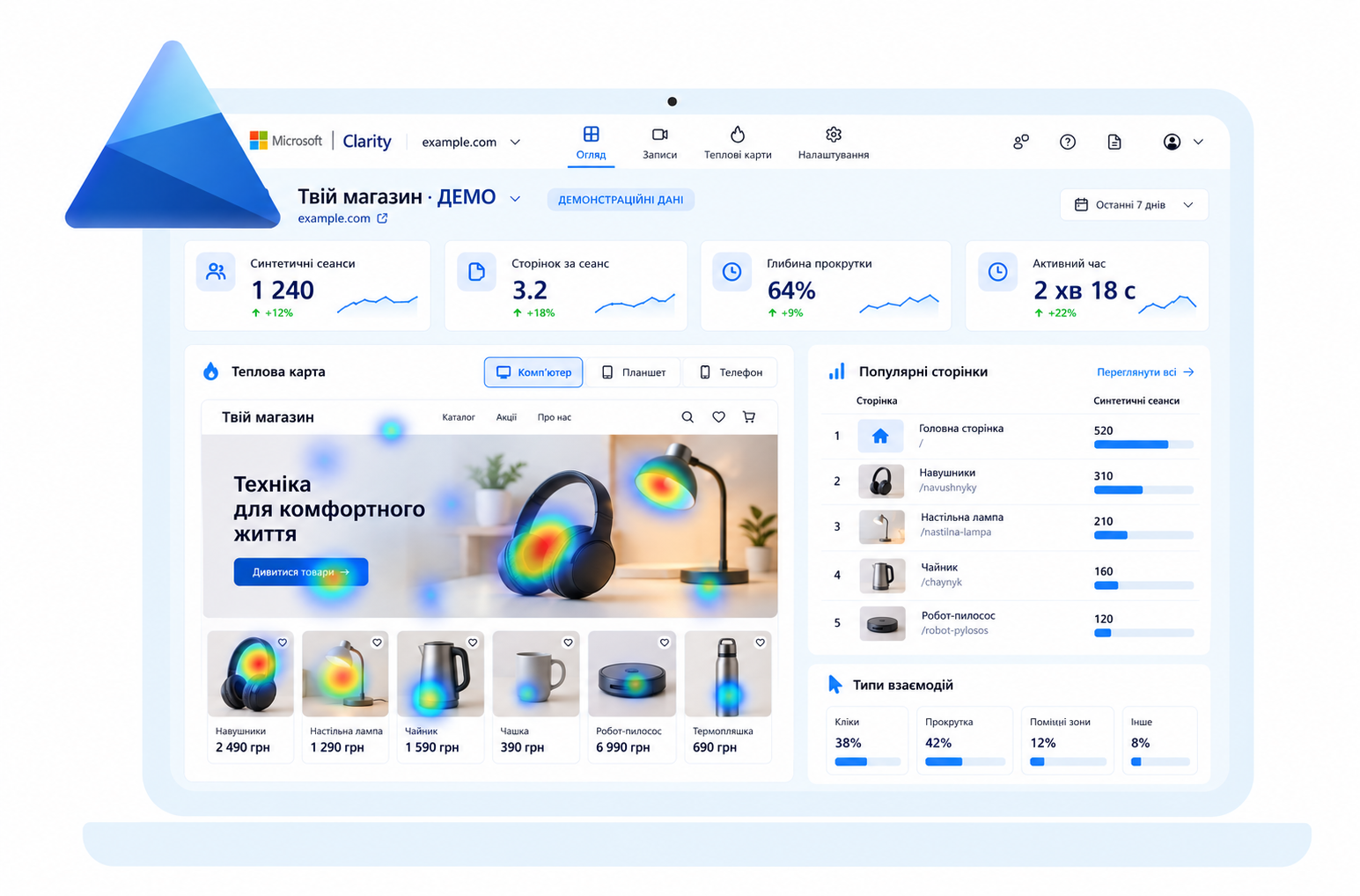 service-1628-demo-ua Microsoft Clarity для WooCommerce — теплові карти та записи сеансів - Зображення 1
